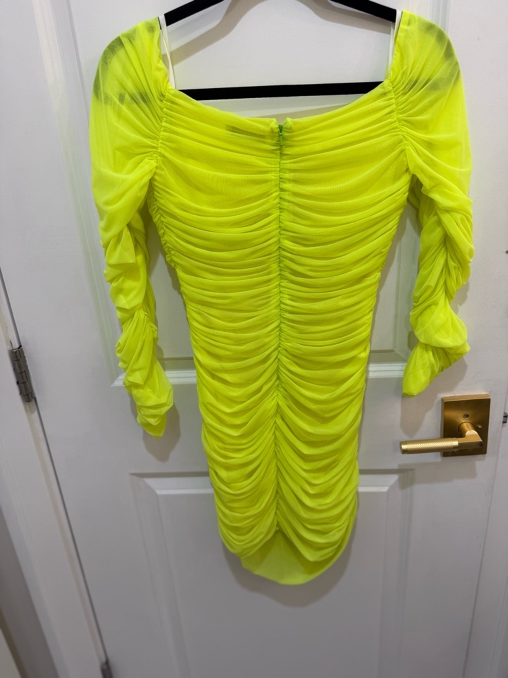 Babaton Neon Yellow Ruched Long-Sleeve Bodycon Dress - Picture 5 of 6